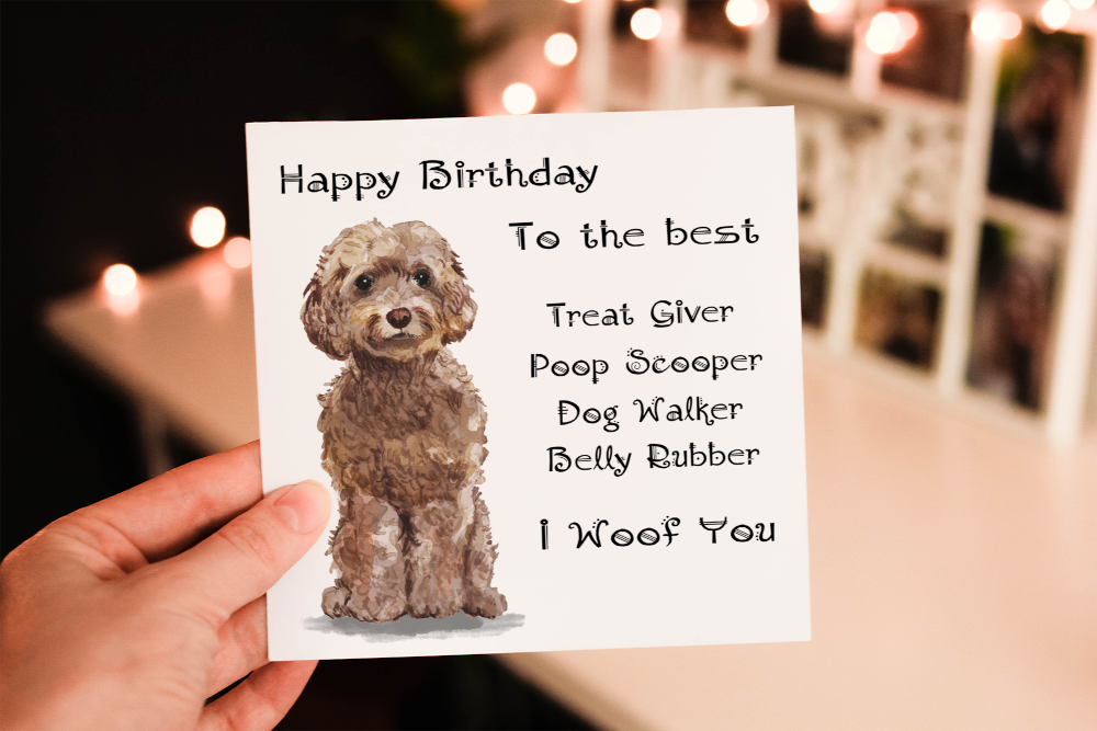 Cockapoo Brown Dog Birthday Card, Dog Birthday Card